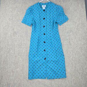 Peri Petites Button-Front Polkadot Dress Blue/Black Size 6 Polyester/Rayon